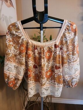 Rachel Zoe Boho Floral Lace Peasant Top